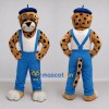 Custom Tan Black and Blue Spotted Cat in Overalls Mascot Costume Adult Full Body Suit for Themed Parties Custom Tan Black and Blue Spotted Cat in Overalls Mascot Costume Adult Full Body Suit for Themed Parties