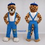 Custom Tan Black and Blue Spotted Cat in Overalls Mascot Costume Adult Full Body Suit for Themed Parties