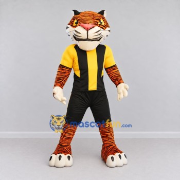 Custom Orange Yellow and Black Tiger in Sportswear Mascot Costume Adult Full Body Suit for Sports Events Custom Orange Yellow and Black Tiger in Sportswear Mascot Costume Adult Full Body Suit for Sports Events