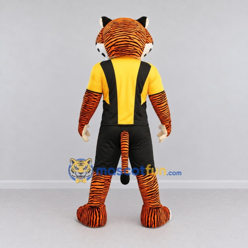 Custom Orange Yellow and Black Tiger in Sportswear Mascot Costume Adult Full Body Suit for Sports Events Custom Orange Yellow and Black Tiger in Sportswear Mascot Costume Adult Full Body Suit for Sports Events