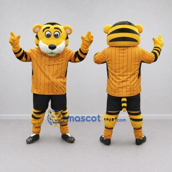 Custom Yellow Orange and Black Tiger in Sportswear Mascot Costume Adult Full Body Suit for Sports Events