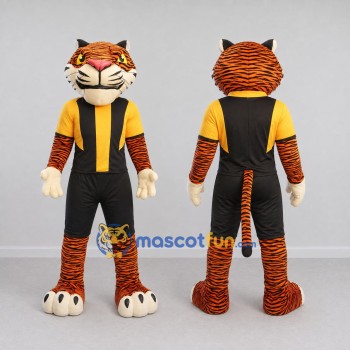 Custom Orange Yellow and Black Tiger in Sportswear Mascot Costume Adult Full Body Suit for Sports Events