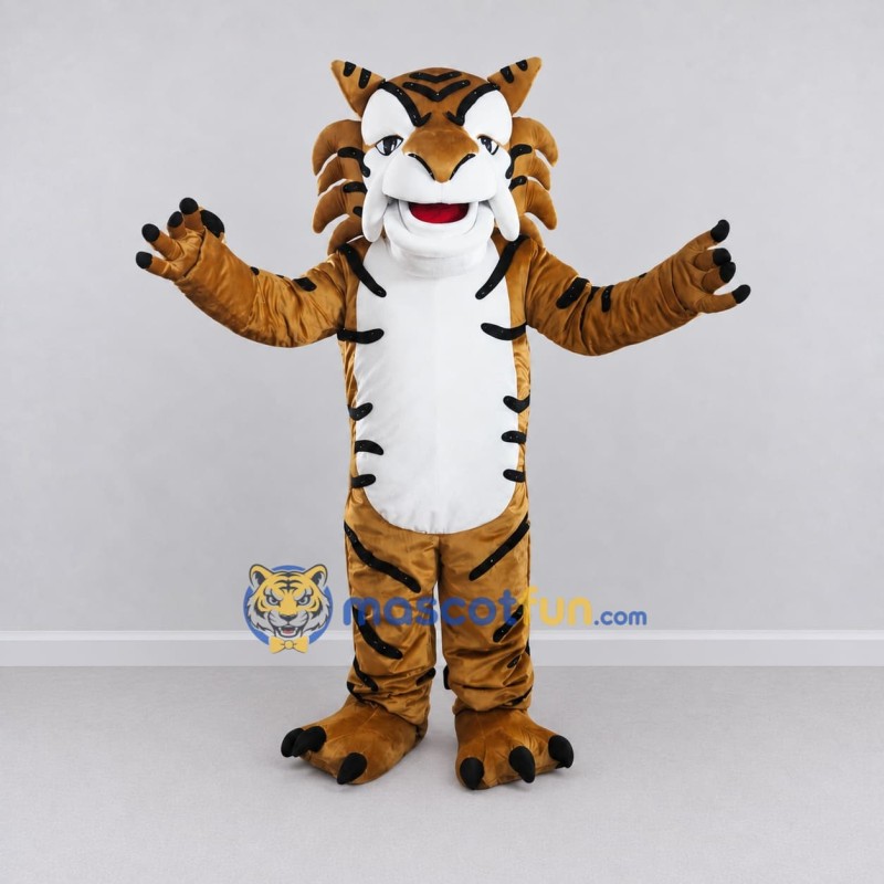 Custom Brown Black and White Tiger Mascot Costume Adult Full Body Suit for Wildlife Events Custom Brown Black and White Tiger Mascot Costume Adult Full Body Suit for Wildlife Events