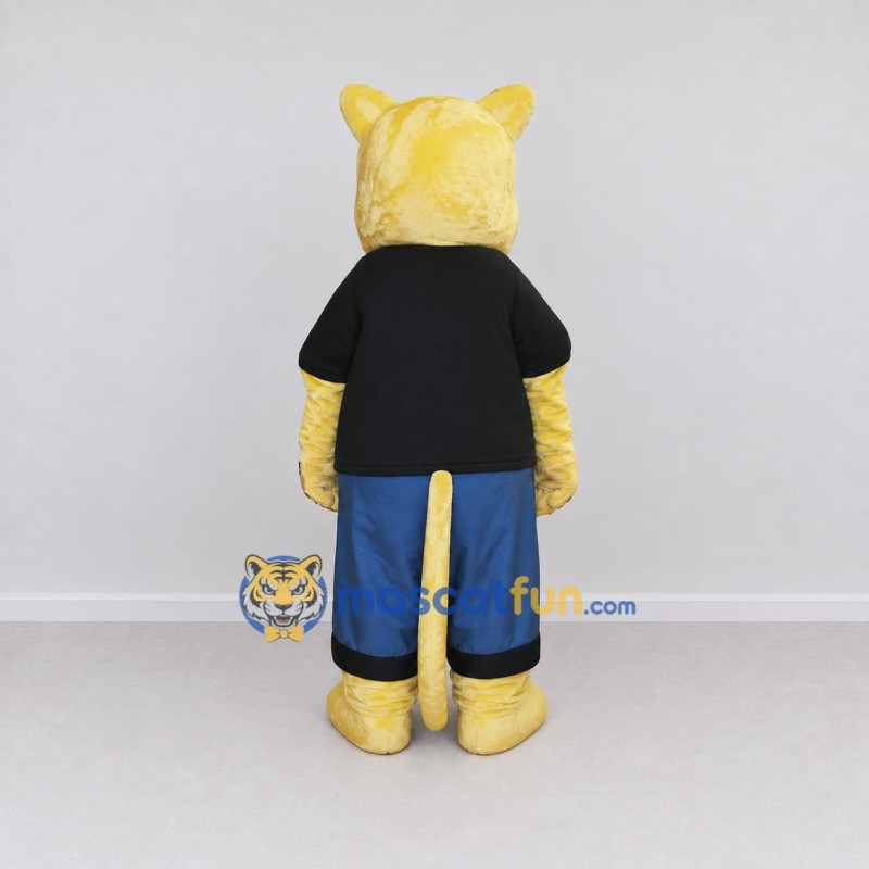 Custom Yellow Black and Blue Cat in T-Shirt Mascot Costume Adult Full Body Suit for School Events Custom Yellow Black and Blue Cat in T-Shirt Mascot Costume Adult Full Body Suit for School Events