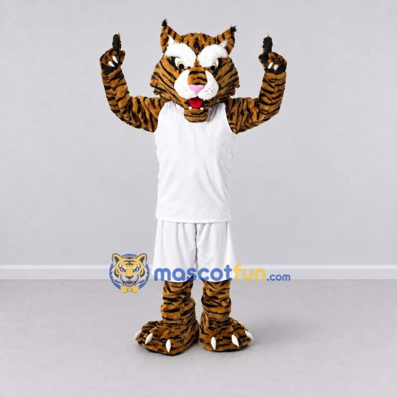 Custom Brown Black and White Tiger in Sportswear Mascot Costume Adult Full Body Suit for Sports Events Custom Brown Black and White Tiger in Sportswear Mascot Costume Adult Full Body Suit for Sports Events