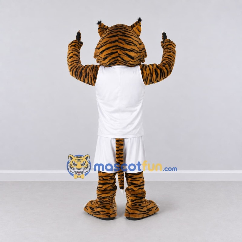 Custom Brown Black and White Tiger in Sportswear Mascot Costume Adult Full Body Suit for Sports Events Custom Brown Black and White Tiger in Sportswear Mascot Costume Adult Full Body Suit for Sports Events