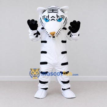 Custom White and Black White Tiger Mascot Costume Adult Full Body Suit for Wildlife Events Custom White and Black White Tiger Mascot Costume Adult Full Body Suit for Wildlife Events