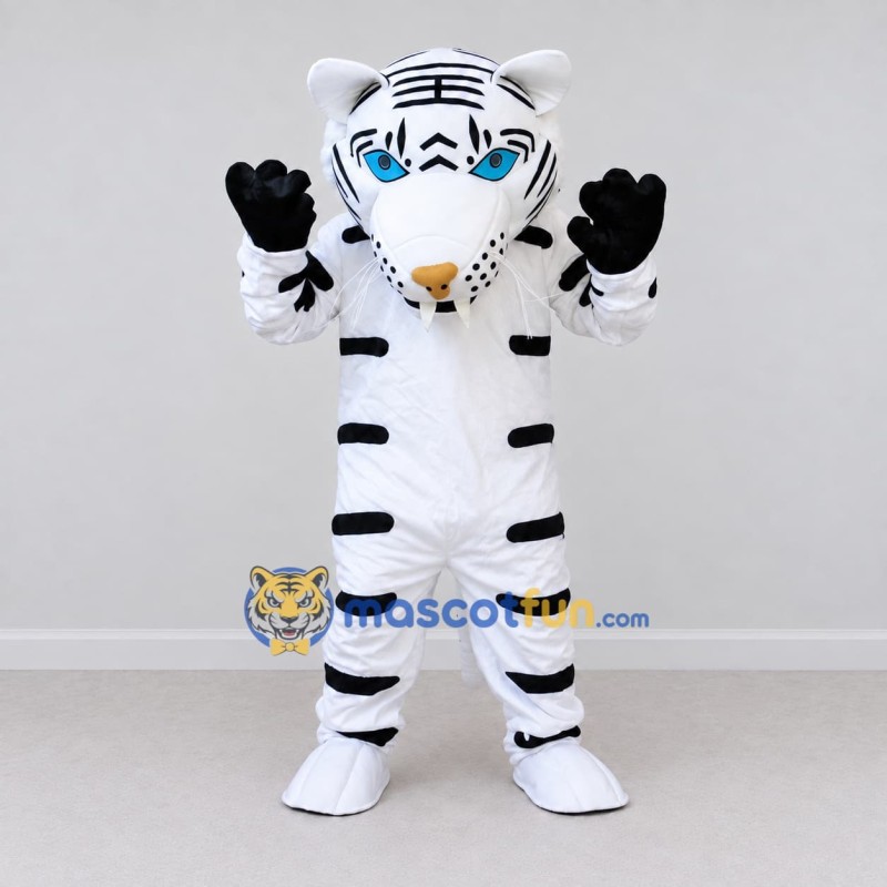 Custom White and Black White Tiger Mascot Costume Adult Full Body Suit for Wildlife Events Custom White and Black White Tiger Mascot Costume Adult Full Body Suit for Wildlife Events