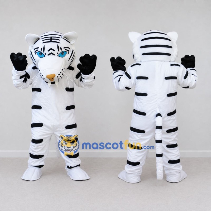 Custom White and Black White Tiger Mascot Costume Adult Full Body Suit for Wildlife Events Custom White and Black White Tiger Mascot Costume Adult Full Body Suit for Wildlife Events