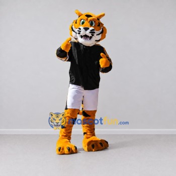 Custom Yellow Black and White Tiger in Sportswear Mascot Costume Adult Full Body Suit for Sports Events Custom Yellow Black and White Tiger in Sportswear Mascot Costume Adult Full Body Suit for Sports Events