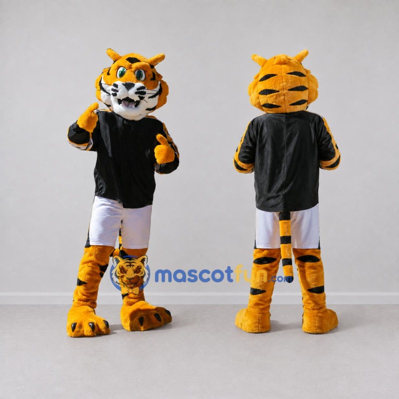 Custom Yellow Black and White Tiger in Sportswear Mascot Costume Adult Full Body Suit for Sports Events Custom Yellow Black and White Tiger in Sportswear Mascot Costume Adult Full Body Suit for Sports Events