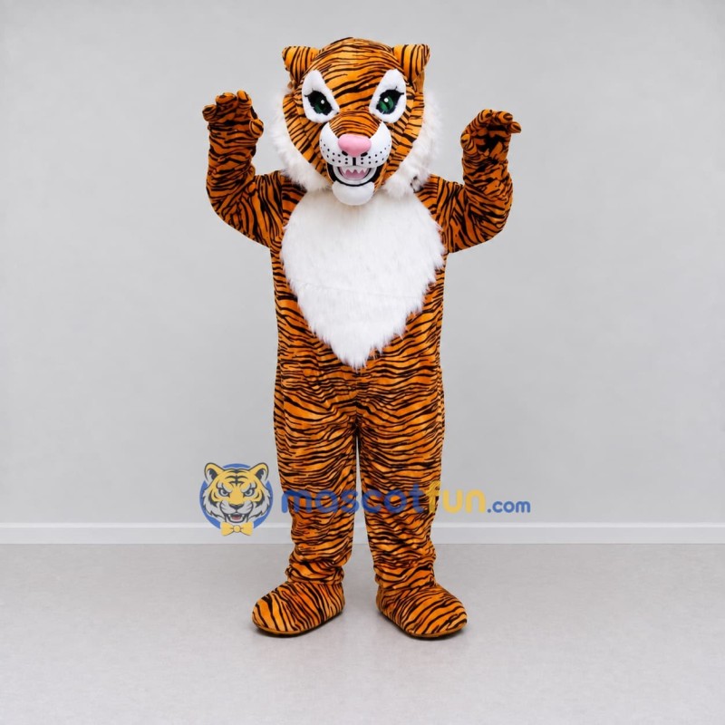 Custom Brown Black and White Tiger Mascot Costume Adult Full Body Suit for Wildlife Events