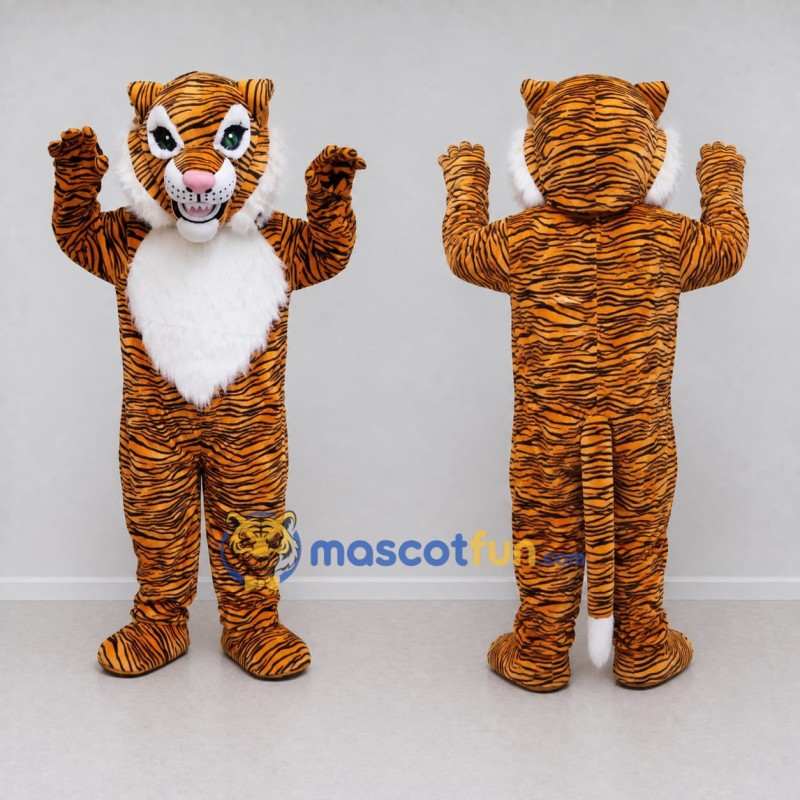 Custom Brown Black and White Tiger Mascot Costume Adult Full Body Suit for Wildlife Events