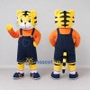 Custom Yellow Orange and Navy Blue Tiger in Overalls Mascot Costume Adult Full Body Suit for School Events