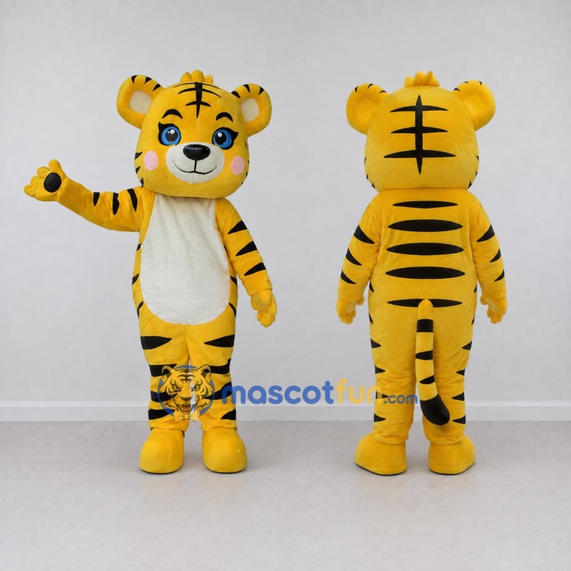 Custom Yellow Black and White Tiger Mascot Costume Adult Full Body Suit for Children's Parties Custom Yellow Black and White Tiger Mascot Costume Adult Full Body Suit for Children's Parties