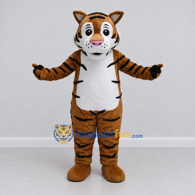 Custom Brown Black and White Tiger Mascot Costume Adult Full Body Suit for Wildlife Events Custom Brown Black and White Tiger Mascot Costume Adult Full Body Suit for Wildlife Events