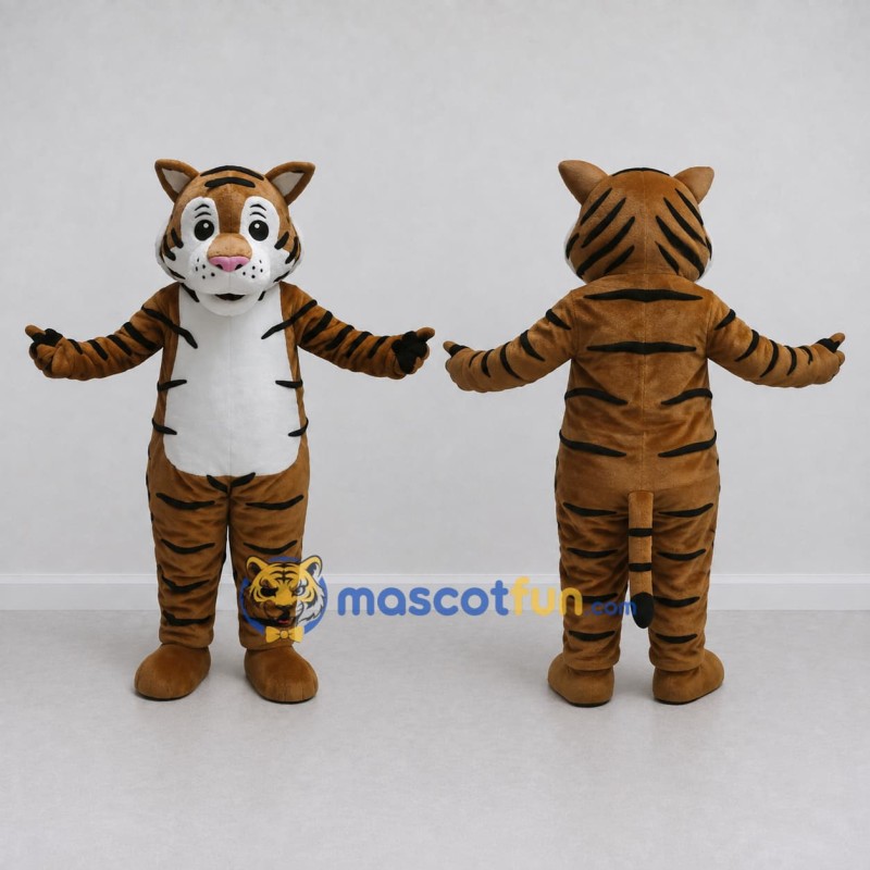 Custom Brown Black and White Tiger Mascot Costume Adult Full Body Suit for Wildlife Events Custom Brown Black and White Tiger Mascot Costume Adult Full Body Suit for Wildlife Events