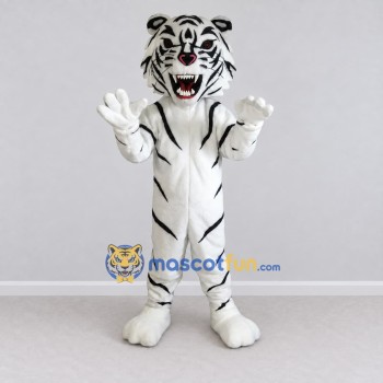 Custom White and Black White Tiger Mascot Costume Adult Full Body Suit for Wildlife Events Custom White and Black White Tiger Mascot Costume Adult Full Body Suit for Wildlife Events