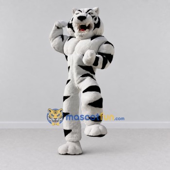 Custom White and Black Muscular White Tiger Mascot Costume Adult Full Body Suit for Sports Events Custom White and Black Muscular White Tiger Mascot Costume Adult Full Body Suit for Sports Events