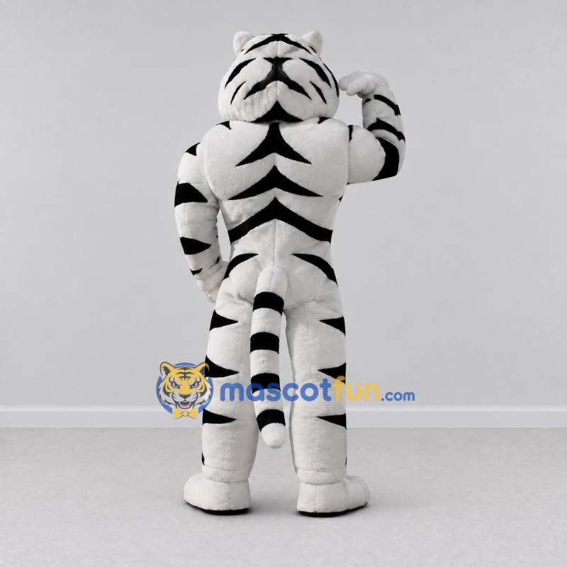 Custom White and Black Muscular White Tiger Mascot Costume Adult Full Body Suit for Sports Events Custom White and Black Muscular White Tiger Mascot Costume Adult Full Body Suit for Sports Events