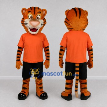 Custom Orange and Black Tiger in Sportswear Mascot Costume Adult Full Body Suit for Sports Events