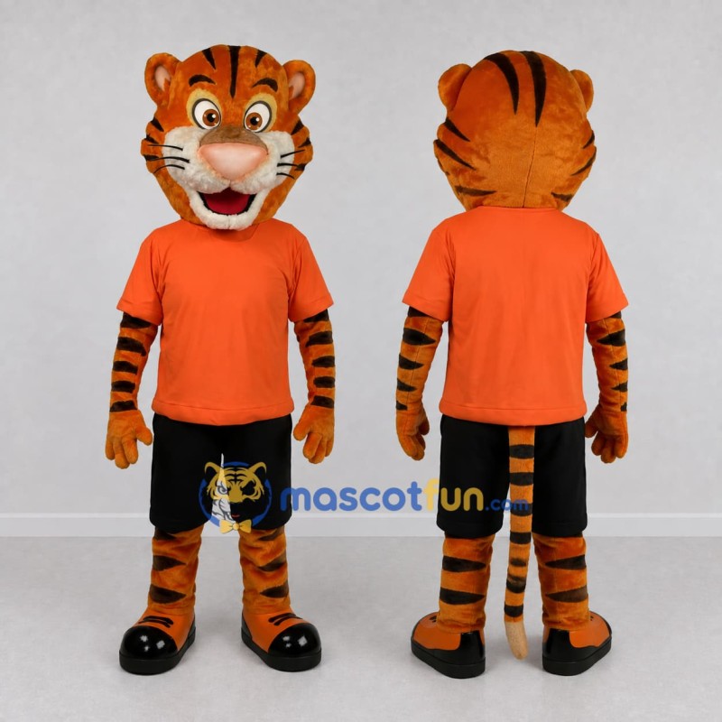 Custom Orange and Black Tiger in Sportswear Mascot Costume Adult Full Body Suit for Sports Events