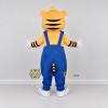 Custom Yellow Black and Blue Tiger in Overalls Mascot Costume Adult Full Body Suit for School Events Custom Yellow Black and Blue Tiger in Overalls Mascot Costume Adult Full Body Suit for School Events