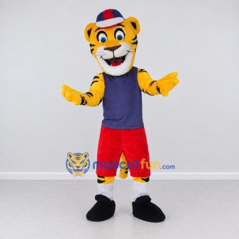 Custom Yellow Blue and Red Tiger in Sportswear Mascot Costume Adult Full Body Suit for Sports Events