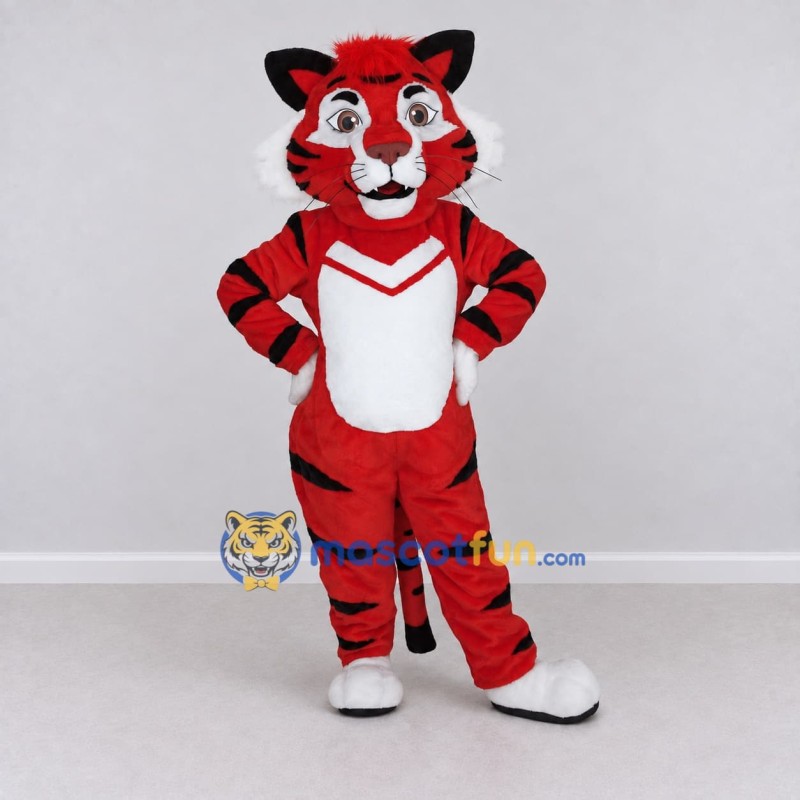 Custom Red Black and White Tiger Mascot Costume Adult Full Body Suit for Sports Events