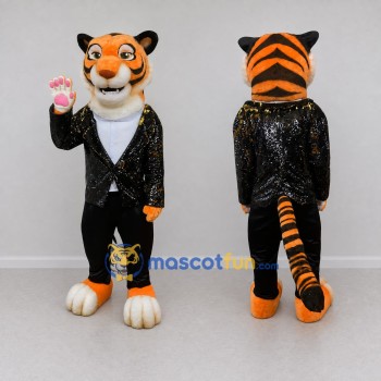 Custom Orange and Black Tiger in Sparkly Jacket Mascot Costume Adult Full Body Suit for Stage Shows
