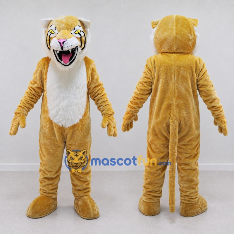 Custom Golden Yellow and White Roaring Big Cat Mascot Costume Adult Full Body Suit for Wildlife Events Custom Golden Yellow and White Roaring Big Cat Mascot Costume Adult Full Body Suit for Wildlife Events