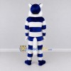 Custom Navy Blue and White Striped Canine Character Mascot Costume Adult Full Body Suit for Themed Parties Custom Navy Blue and White Striped Canine Character Mascot Costume Adult Full Body Suit for Themed Parties