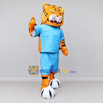 Custom Orange and Light Blue Tiger in Sportswear Mascot Costume Adult Full Body Suit for Sports Events