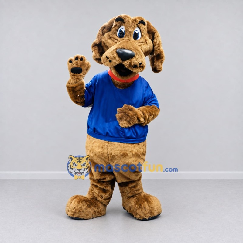 Custom Brown and Blue Dog in T-Shirt Mascot Costume Adult Full Body Suit for Pet Events Custom Brown and Blue Dog in T-Shirt Mascot Costume Adult Full Body Suit for Pet Events
