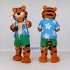 Custom Orange Blue and Green Tiger in Hawaiian Shirt Mascot Costume Adult Full Body Suit for Summer Events Custom Orange Blue and Green Tiger in Hawaiian Shirt Mascot Costume Adult Full Body Suit for Summer Events