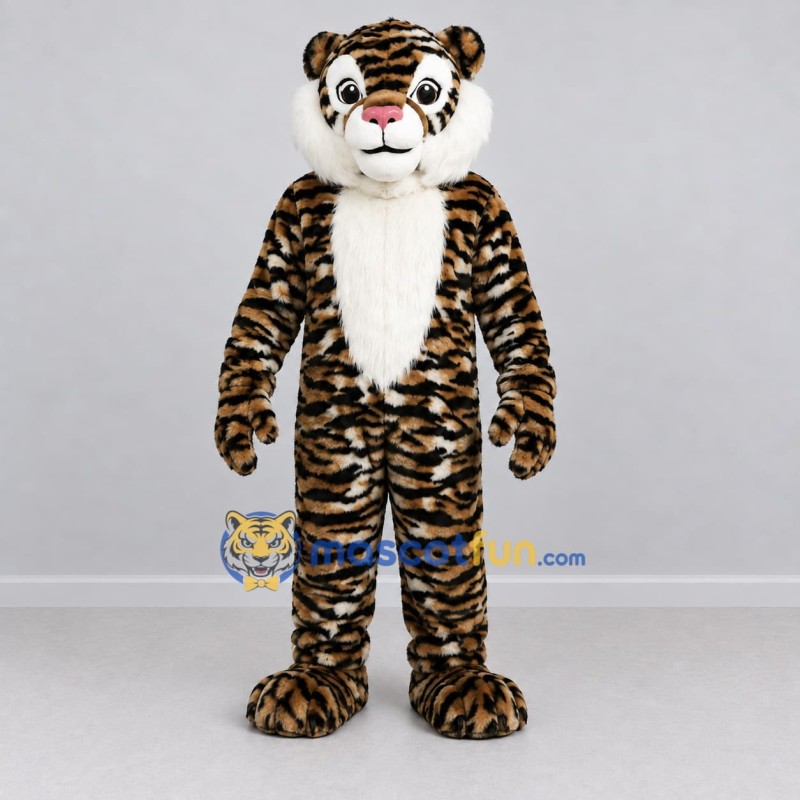 Custom Brown Black and White Tiger Mascot Costume Adult Full Body Suit for Wildlife Events