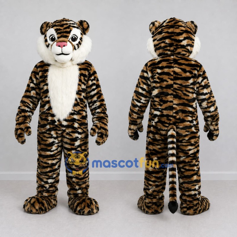 Custom Brown Black and White Tiger Mascot Costume Adult Full Body Suit for Wildlife Events