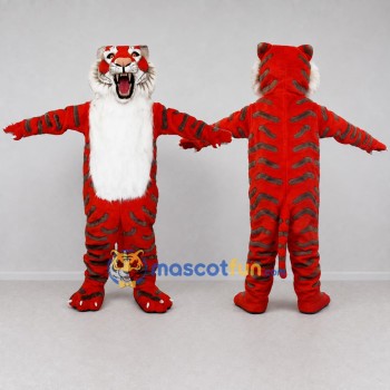 Custom Red Black and White Roaring Tiger Mascot Costume Adult Full Body Suit for Sports Events