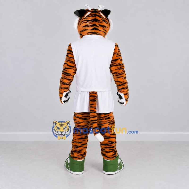 Custom Orange Black and White Tiger in Sportswear Mascot Costume Adult Full Body Suit for Sports Events Custom Orange Black and White Tiger in Sportswear Mascot Costume Adult Full Body Suit for Sports Events