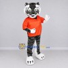 Custom Gray Black and Orange Tiger in T-Shirt Mascot Costume Adult Full Body Suit for Sports Events Custom Gray Black and Orange Tiger in T-Shirt Mascot Costume Adult Full Body Suit for Sports Events