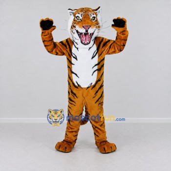 Custom Golden Brown Black and White Roaring Tiger Mascot Costume Adult Full Body Suit for Sports Events