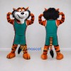 Custom Orange Black and Green Striped Feline in Sportswear Mascot Costume Adult Full Body Suit for Sports Events Custom Orange Black and Green Striped Feline in Sportswear Mascot Costume Adult Full Body Suit for Sports Events