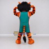 Custom Orange Black and Green Striped Feline in Sportswear Mascot Costume Adult Full Body Suit for Sports Events Custom Orange Black and Green Striped Feline in Sportswear Mascot Costume Adult Full Body Suit for Sports Events
