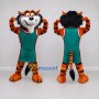 Custom Orange Black and Green Striped Feline in Sportswear Mascot Costume Adult Full Body Suit for Sports Events