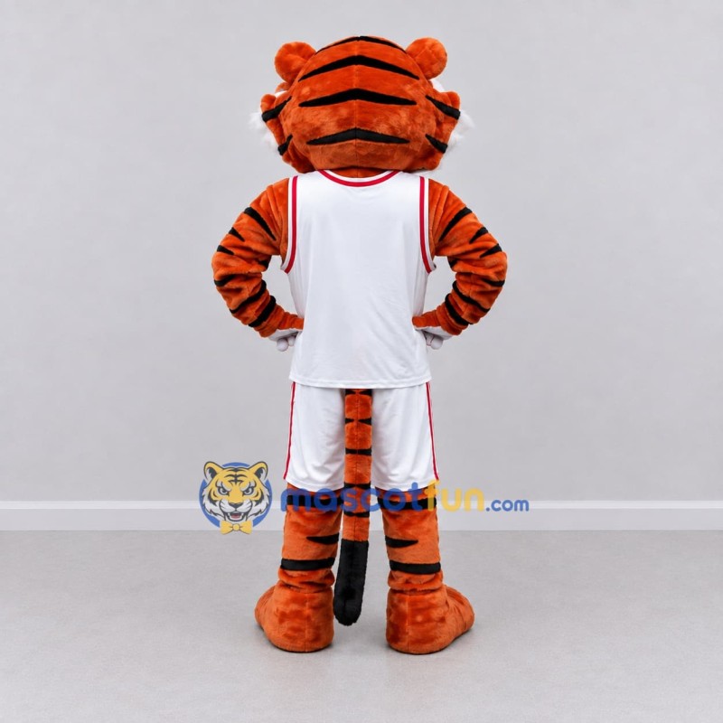 Custom Orange White and Blue Tiger in Sportswear Mascot Costume Adult Full Body Suit for Sports Events Custom Orange White and Blue Tiger in Sportswear Mascot Costume Adult Full Body Suit for Sports Events
