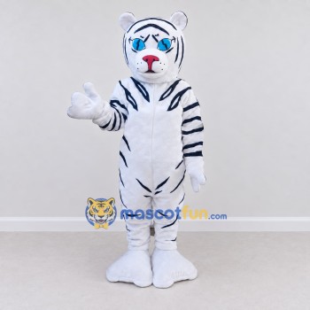 Custom White and Navy Blue Tiger Mascot Costume Adult Full Body Suit for Wildlife Events