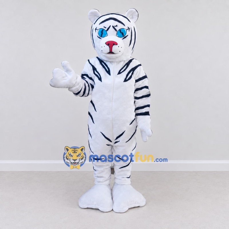 Custom White and Navy Blue Tiger Mascot Costume Adult Full Body Suit for Wildlife Events Custom White and Navy Blue Tiger Mascot Costume Adult Full Body Suit for Wildlife Events
