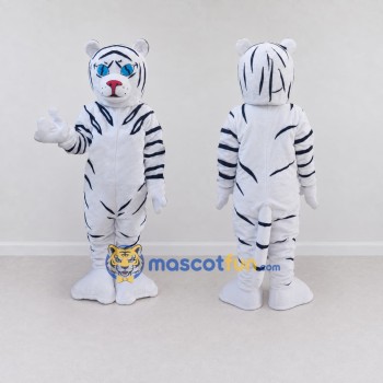 Custom White and Navy Blue Tiger Mascot Costume Adult Full Body Suit for Wildlife Events