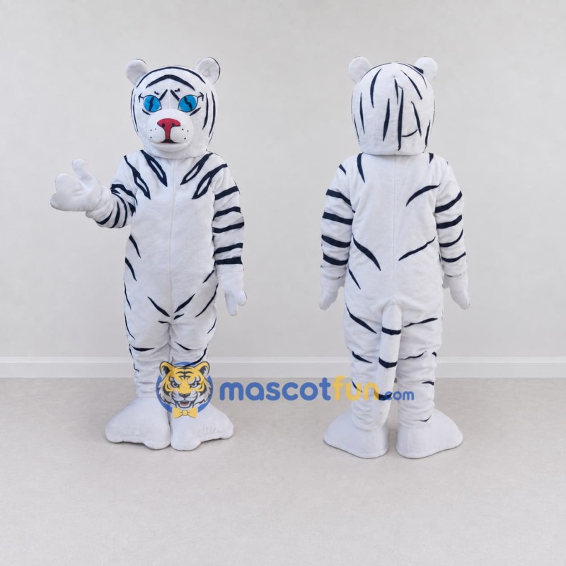 Custom White and Navy Blue Tiger Mascot Costume Adult Full Body Suit for Wildlife Events Custom White and Navy Blue Tiger Mascot Costume Adult Full Body Suit for Wildlife Events