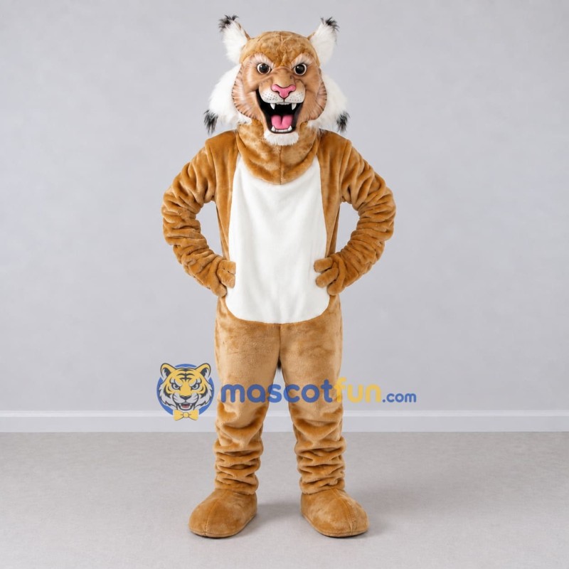 Custom Tan and White Tufted-Eared Wild Cat Mascot Costume Adult Full Body Suit for Wildlife Events